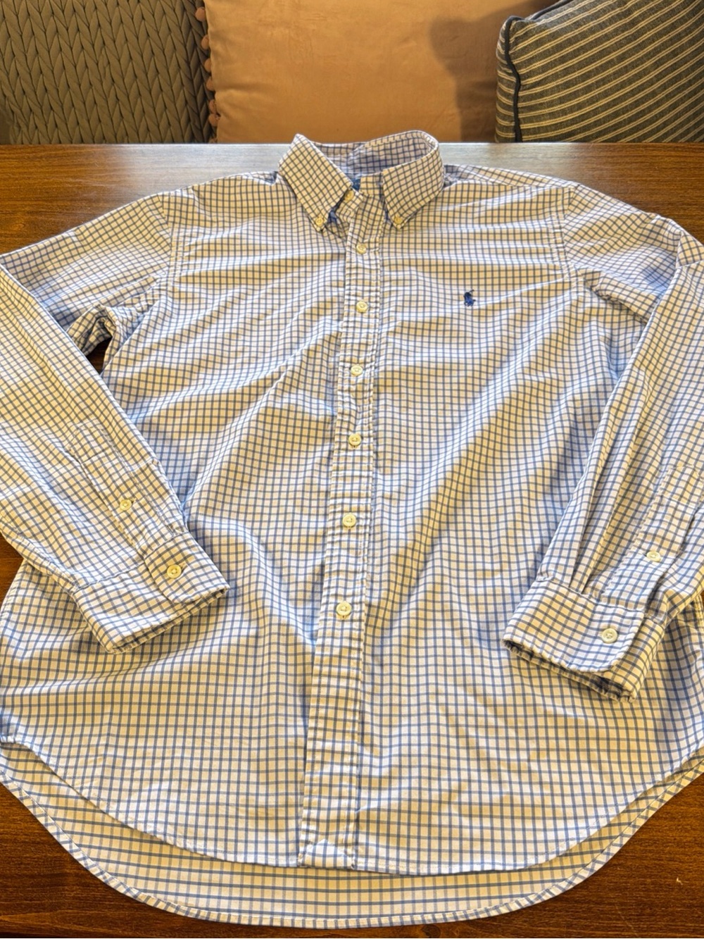 Ralph Lauren Men’s White and Blue Check Button-Down Dress Shirt